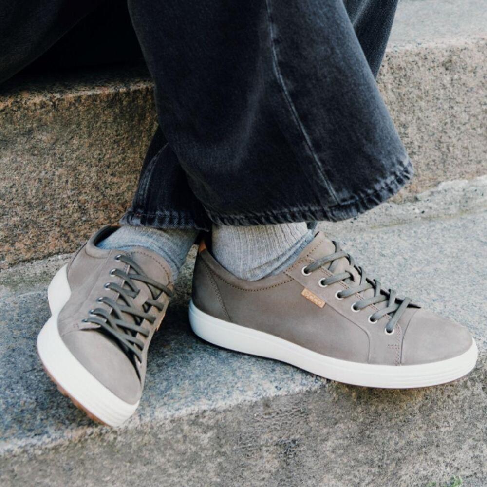 Ecco Danish Design Soft 7 Leather Low Top Sneakers Taupe Grey Mens Sz 12-12.5
